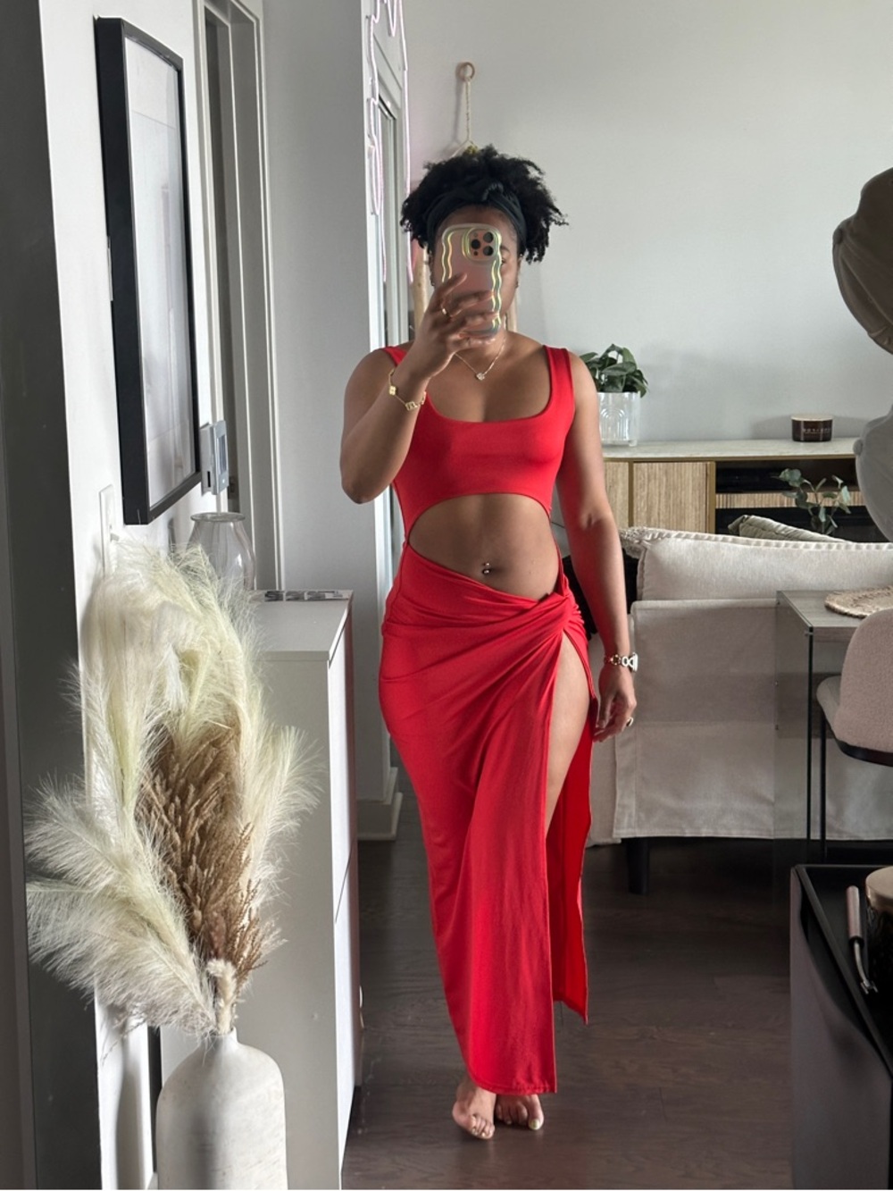 Cut Out Twist Front Split Thigh Dress